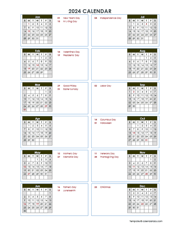2024 Calendar Printable To Write On 2024 CALENDAR PRINTABLE - Free Printable 2024 Yearly Calendar Templates