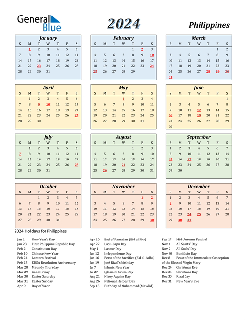 2024 Calendar Printable With Holidays | Free Printable 2024 Monthly Calendar With Holidays Philippines
