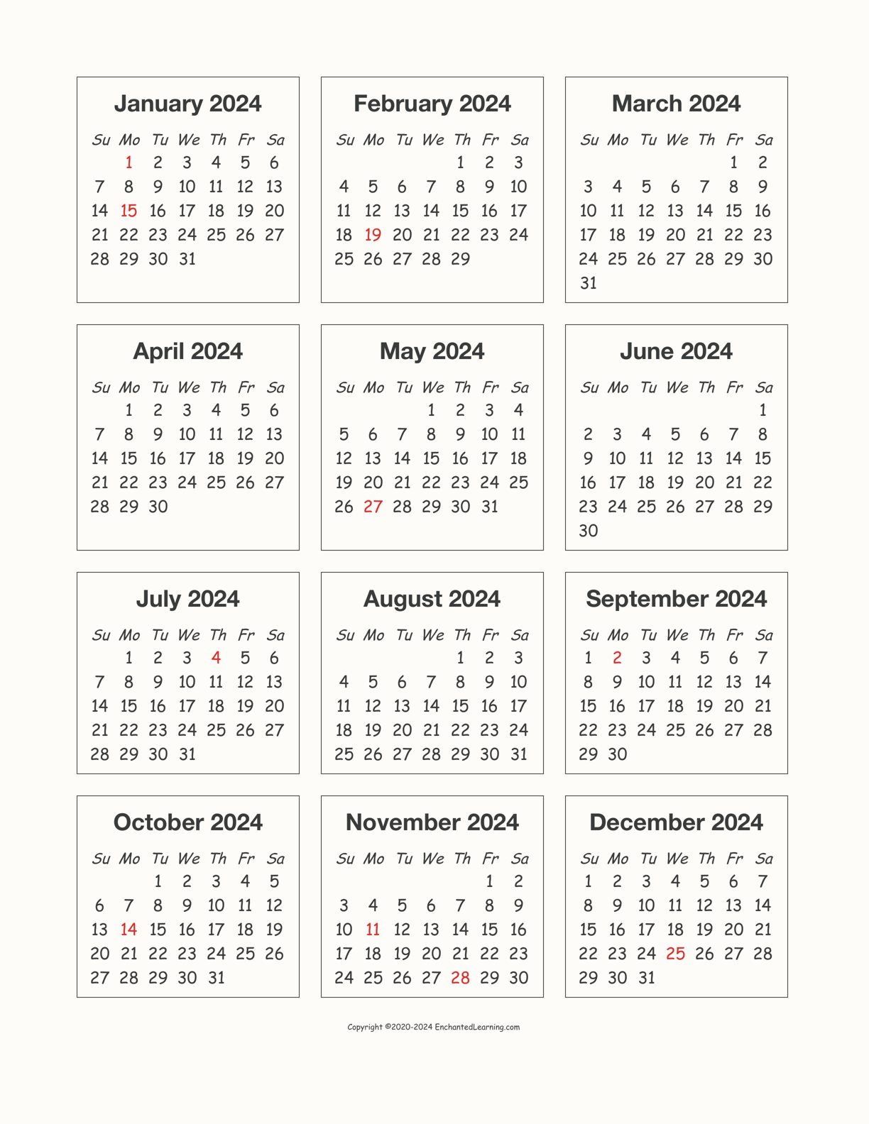 2024 Calendar Template Design 2024 Calendar 2024 Calendar Design 2023 - Free Printable 2024 Calendar Year On One Page