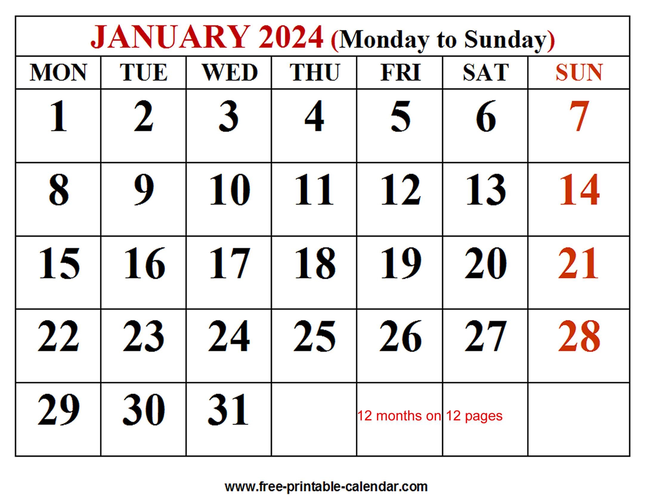 2024 Calendar Template - Free-Printable-Calendar for Free Printable Calendar 2024 By Month Canada