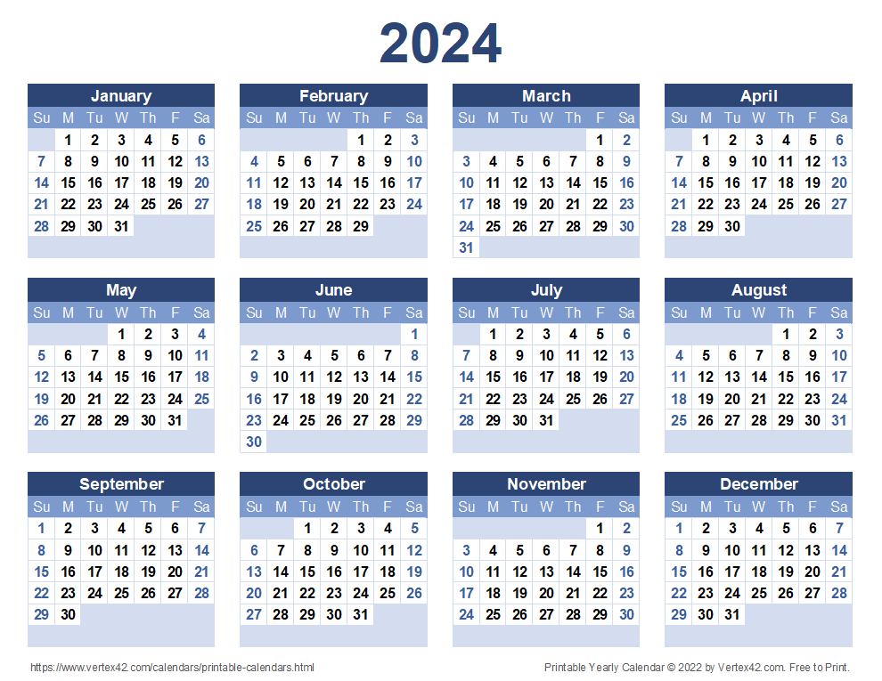 2024 Calendar Templates And Images 2024 Printable Calendar Full Year - Free Printable 2024 Full Year Calendar Printable