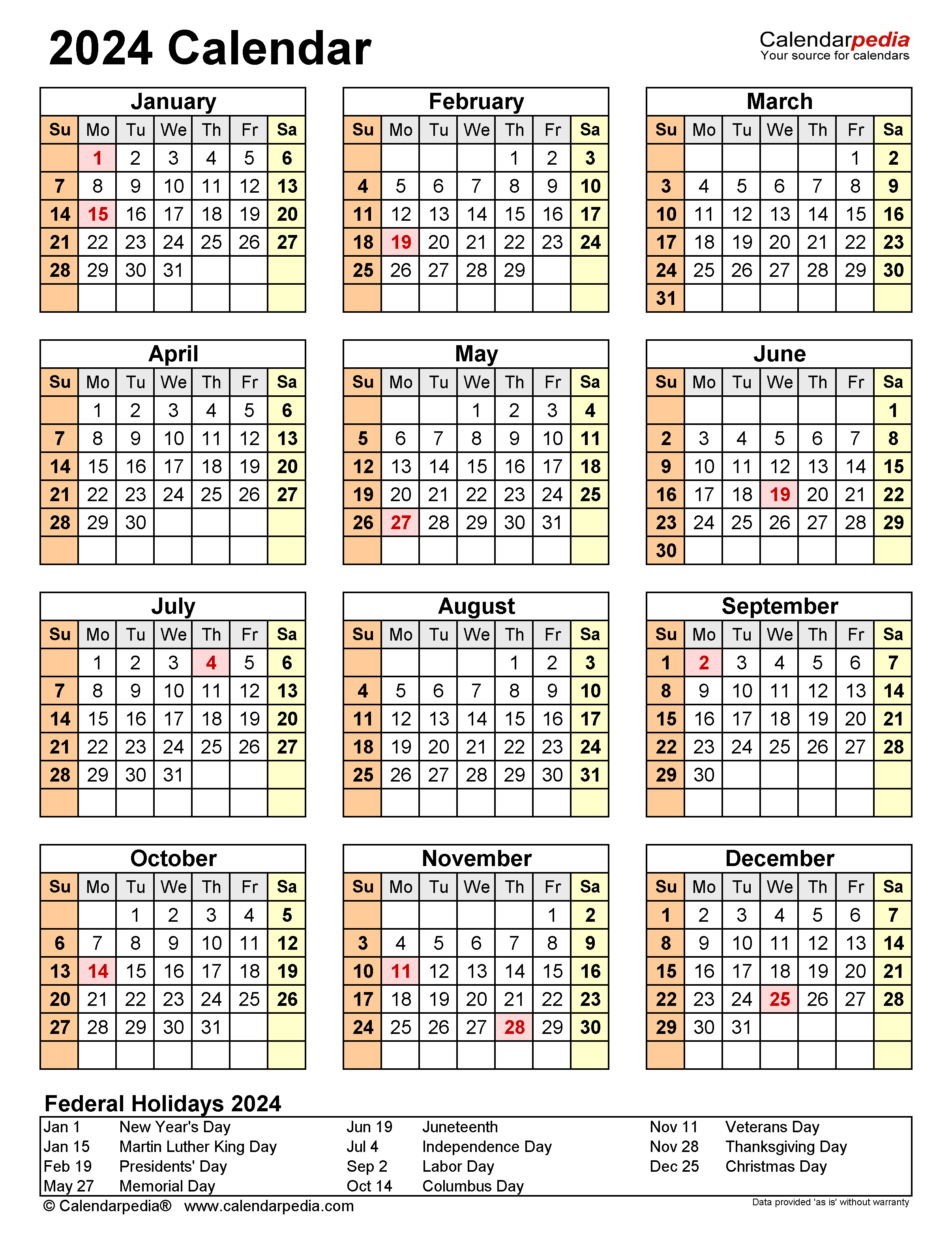 2024 Calendar Templates And Images 2024 Yearly Calendar Free - Free Printable Calendar 2024 With Large Numbers