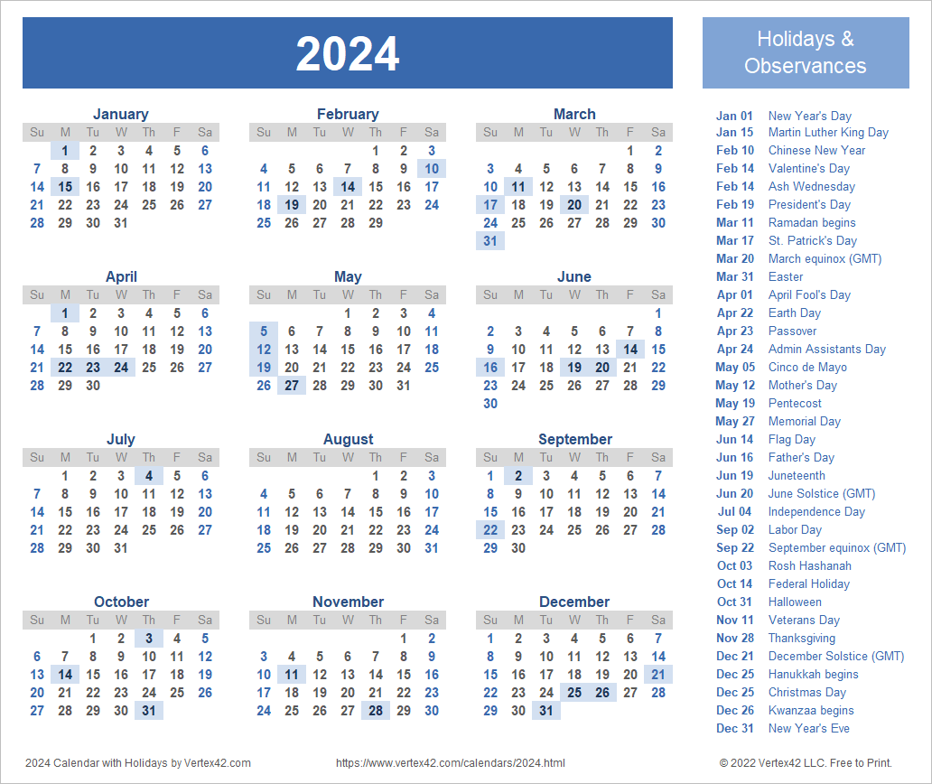 2024 Calendar Templates And Images pertaining to Free Printable Blank 2024 Calendar With Holidays
