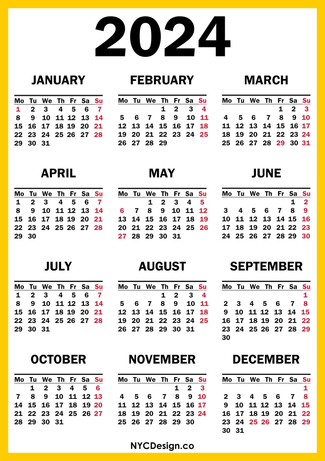 2024 Calendar Templates And Images Printable 2024 Calendar With Us - Free Printable 2024 Calendar With Holidays And Week Numbers
