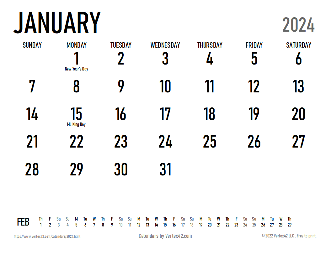 2024 Calendar Templates And Images within Free Printable Big Bold 2024 Calendar