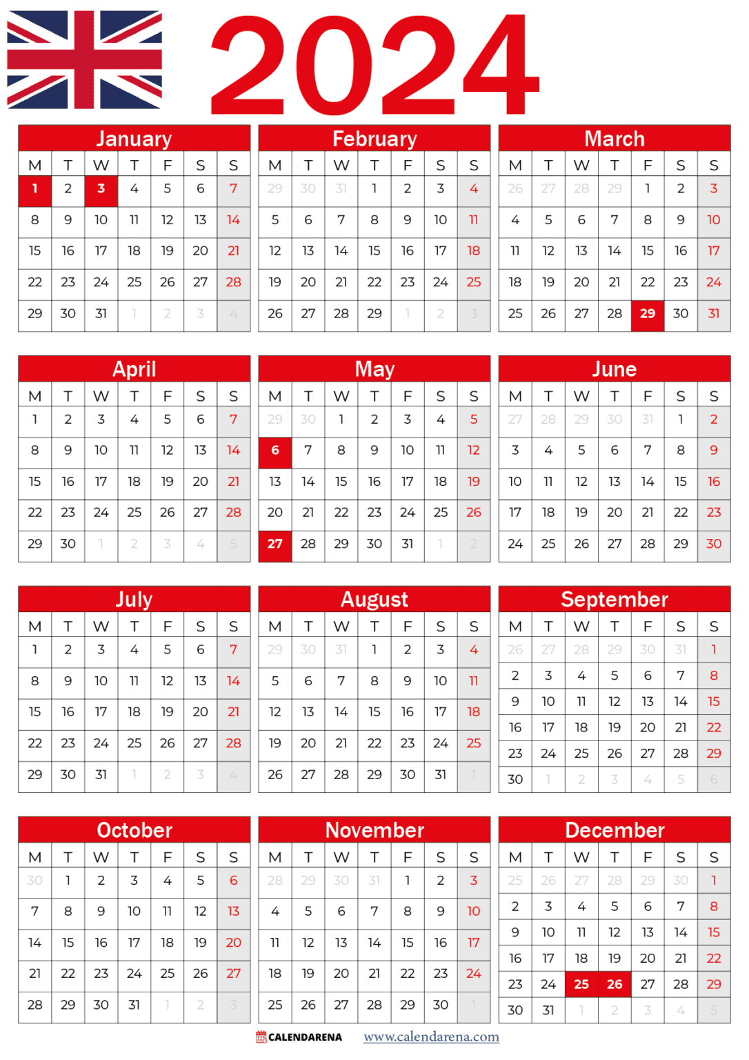 2024 Calendar Uk With Bank Holidays Printable Jan 2024 Calendar - Free Printable 2024 Calendar With UK Holidays