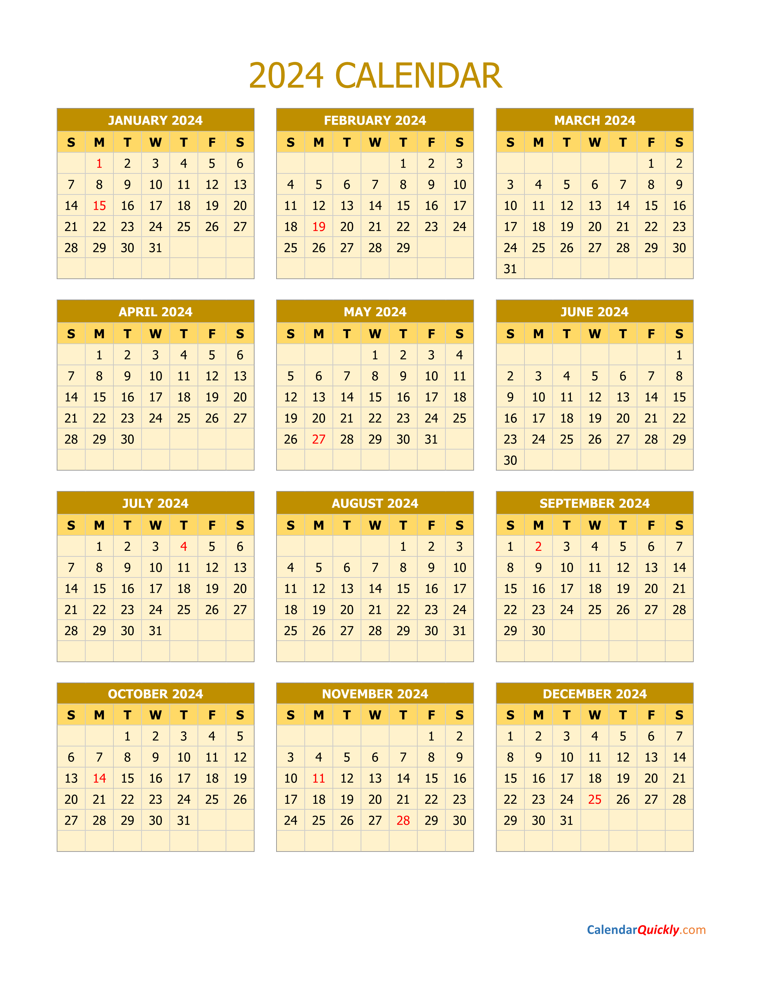 2024 Calendar Vertical Calendar Quickly - Free Printable 2024 Yearly Calendar Vertical