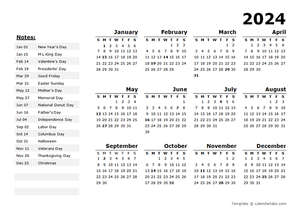 2024 Calendar With All Usholidays Debbi Ethelda - Free Printable 2024 Calendar With Usa Holidays