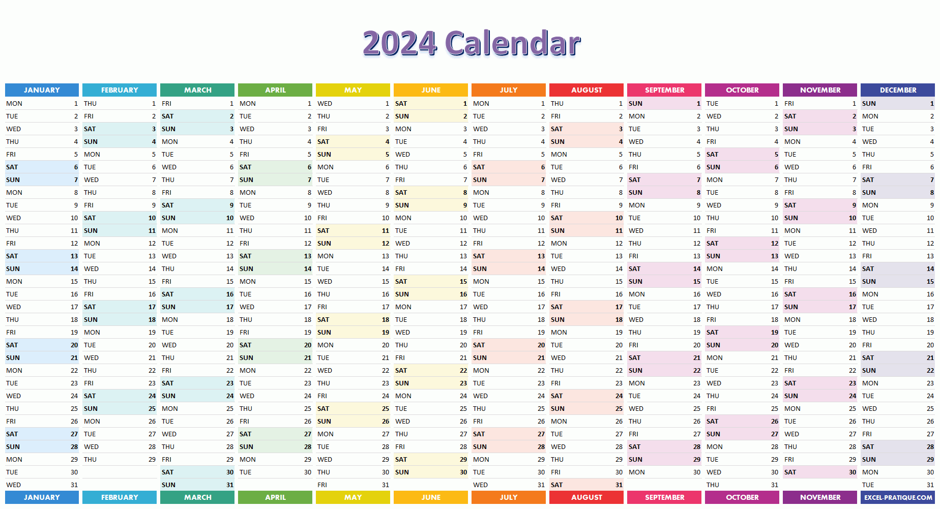 2024 Calendar with Free Printable Calendar 2024 In Excel