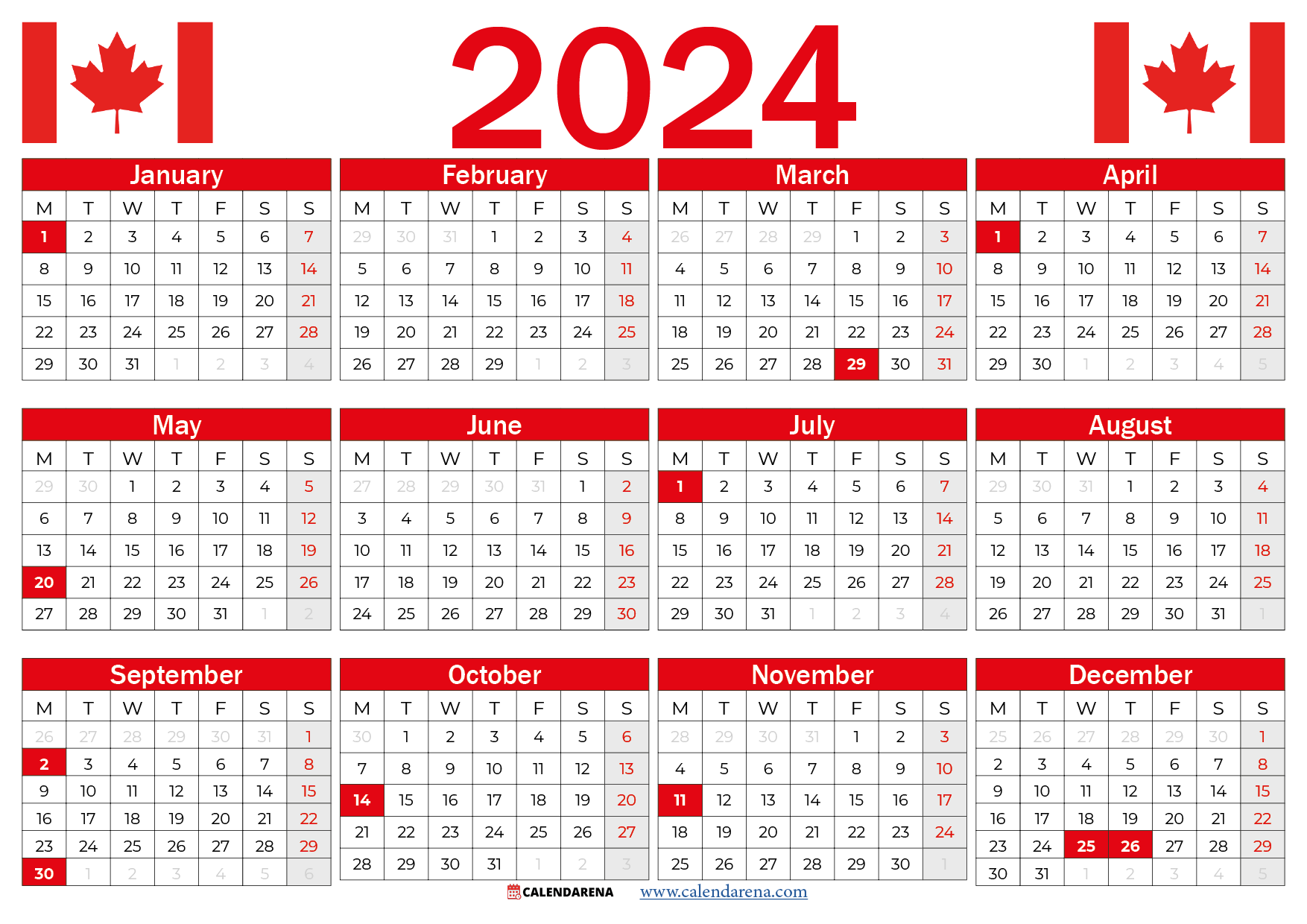 2024 Calendar With Holidays Canada | Holiday Calendar, Holiday throughout Free Printable Calendar 2024 With Holidays Canada