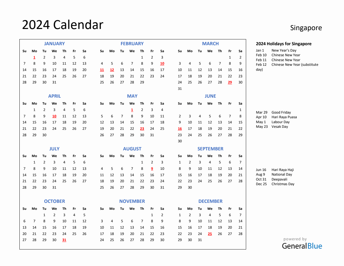 2024 Calendar With Holidays For Singapore with Free Printable Calendar 2024 Singapore
