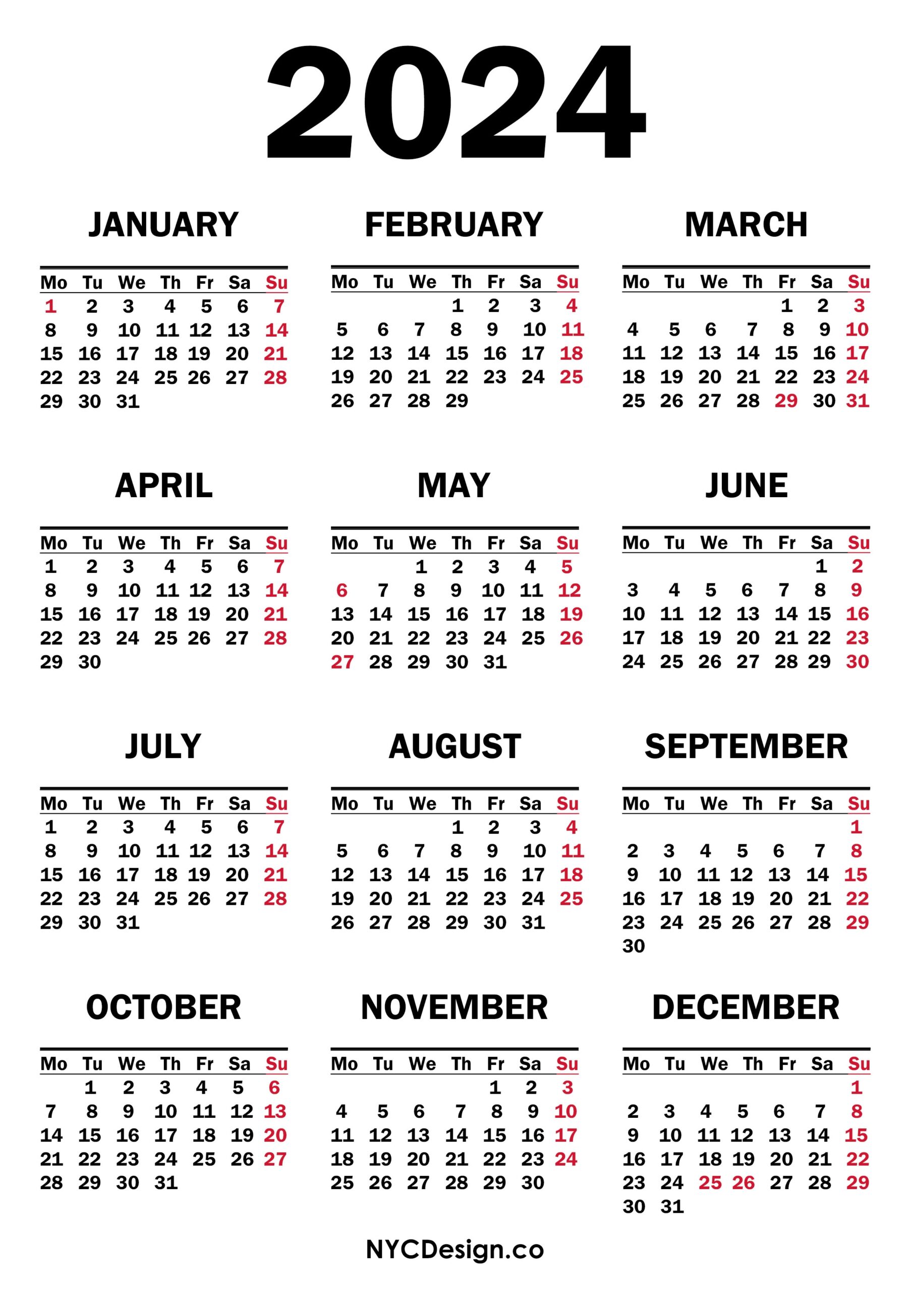 2024 Calendar With Holidays Printable Customize And Print - Free Printable 2024 Calendar With Holidays Month By Month