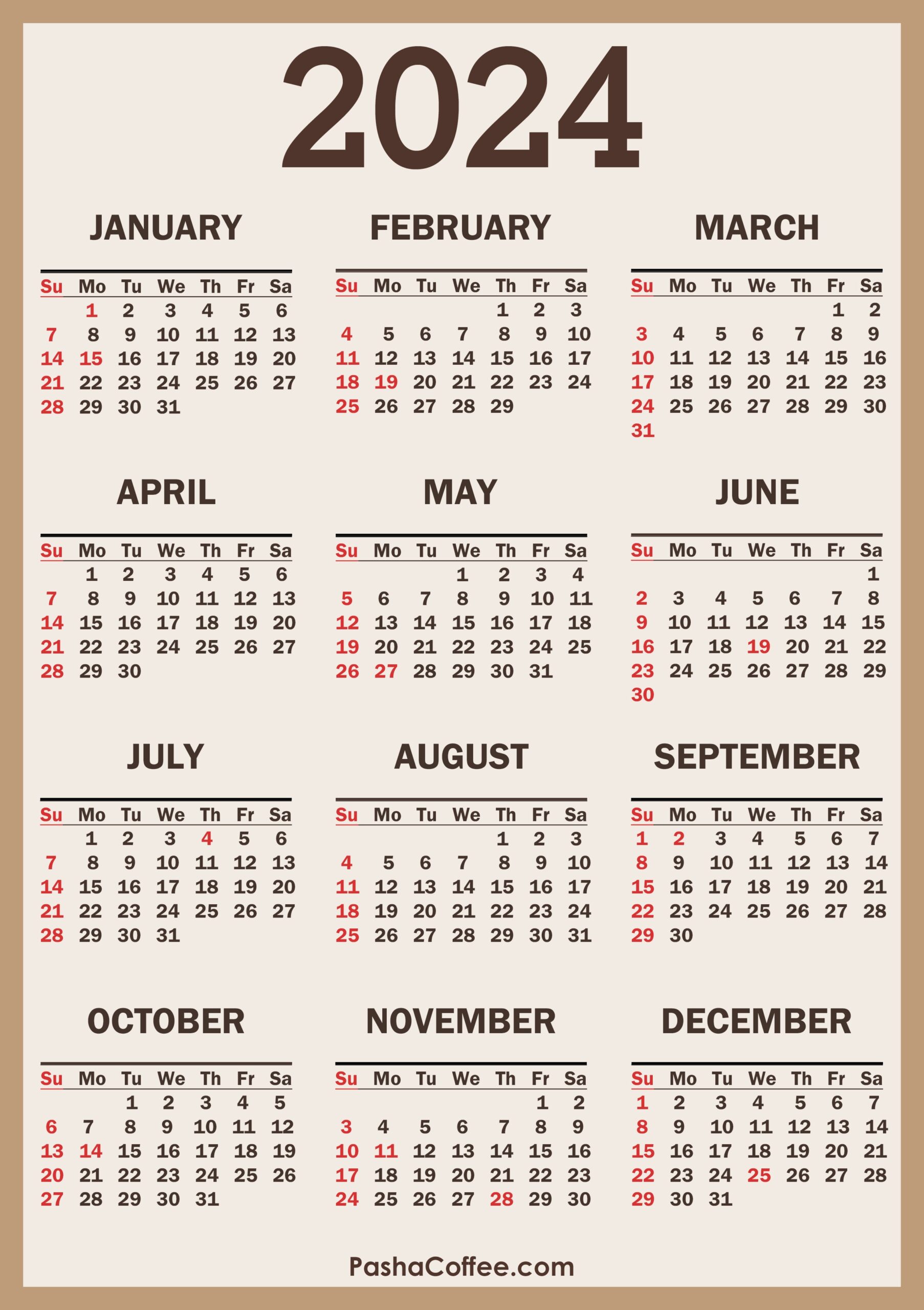 2024 Calendar With Holidays, Printable Free, Vertical for Free Printable Calendar 2024 Usa