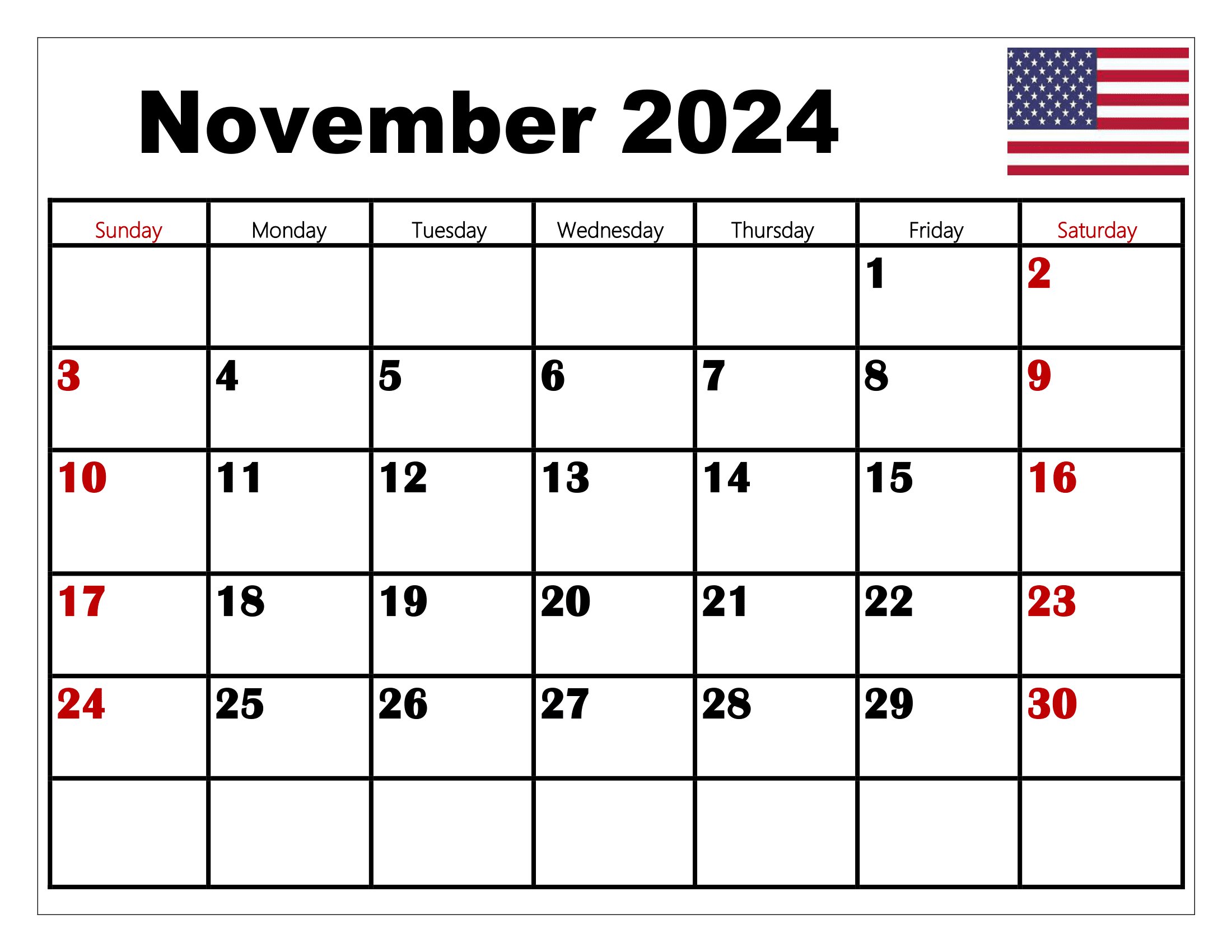 2024 Calendar With Holidays Printable Printable Template Calendar - Free Printable 2024 November Calender