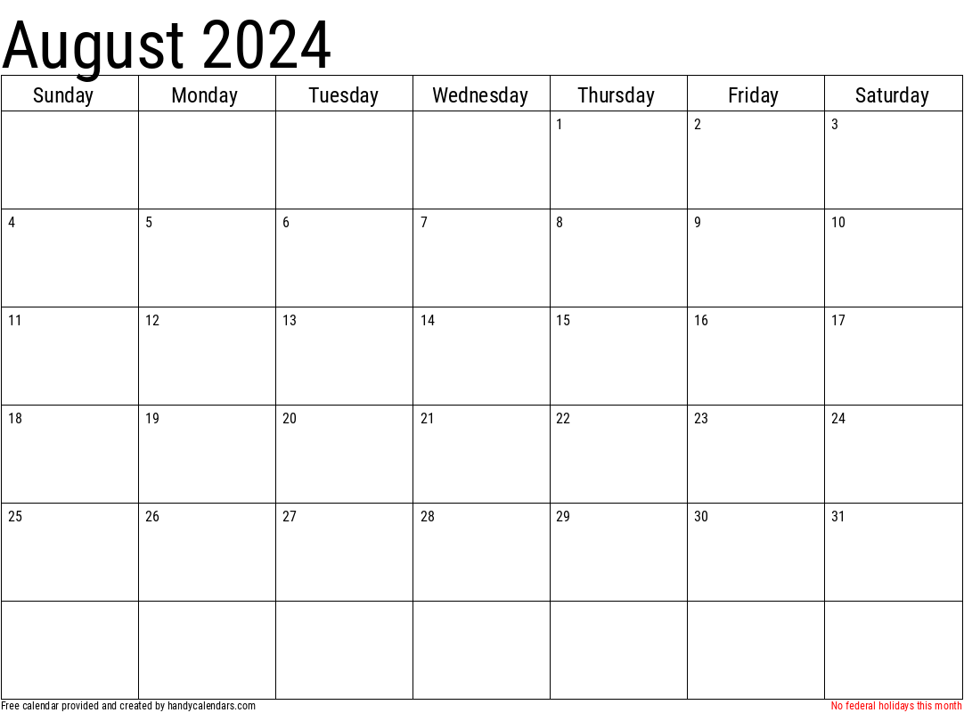 2024 Calendar With Holidays Templates - Handy Calendars with regard to Free Printable Calendar 2024 August With Holidays