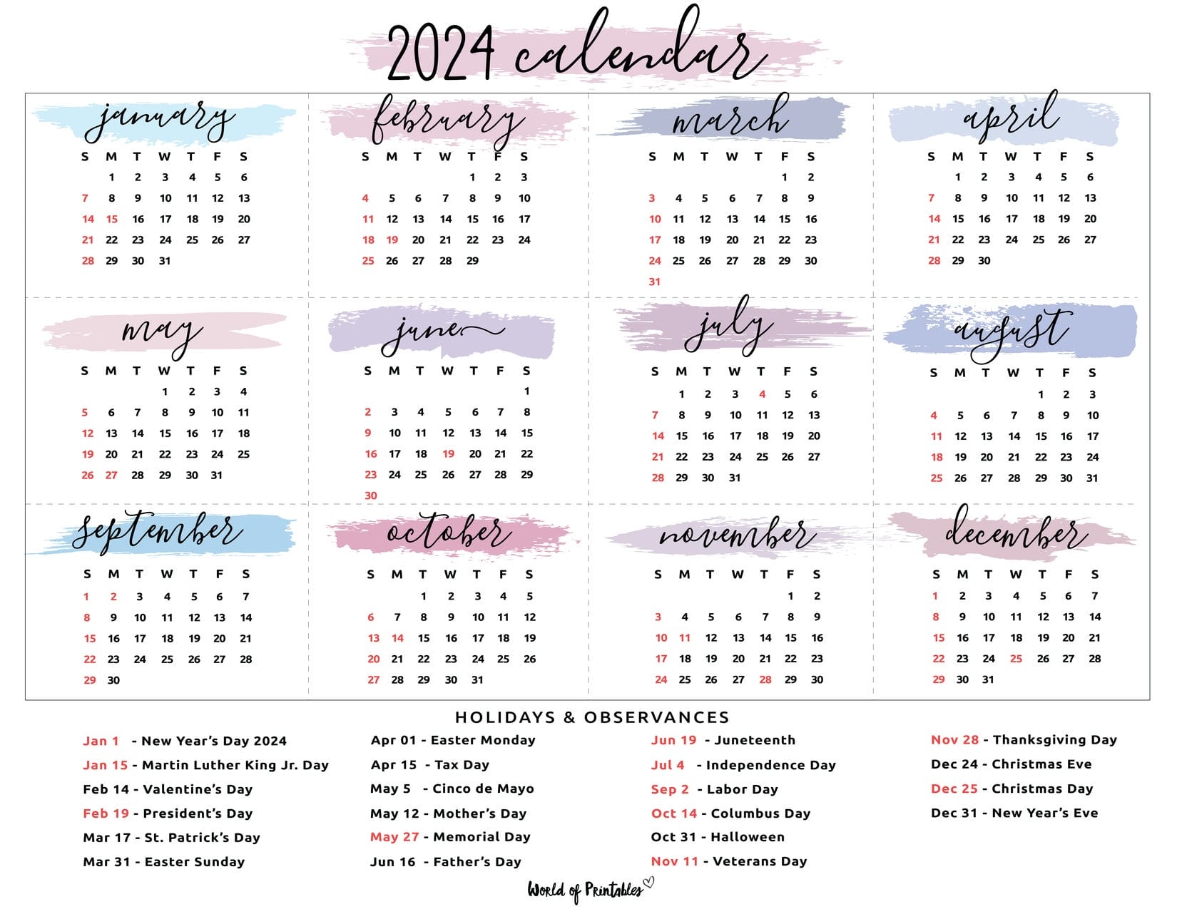 2024 Calendar With Holidays - World Of Printables with regard to Free Printable Calendar 2024 Trinidad