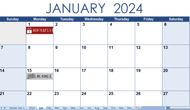 2024 calendar with stickers Excel Templates | Free Printable 2024 Monthly Calendar Open Office
