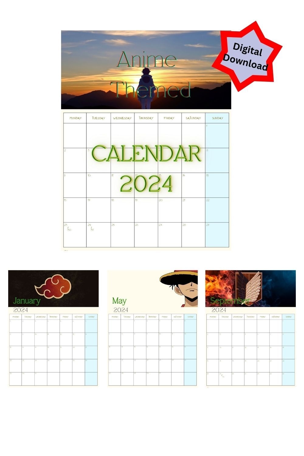 2024 Calendar With Stunning Anime Art with regard to Free Printable Anime Calendar 2024