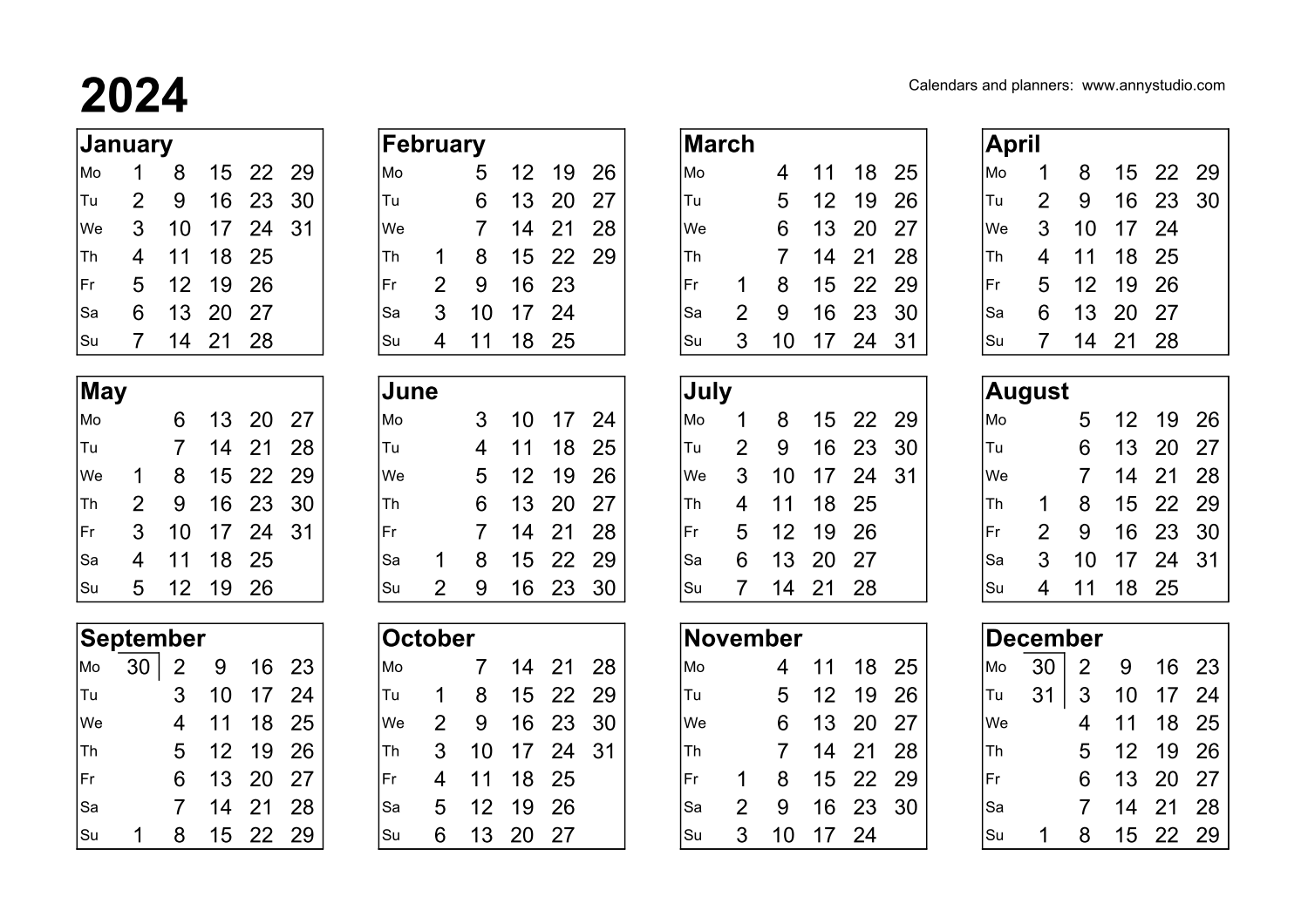 2024 Calendar With Week Numbers Excel Free Pdf Cami Marnie - Free Printable 2024 Monday Start Calendar