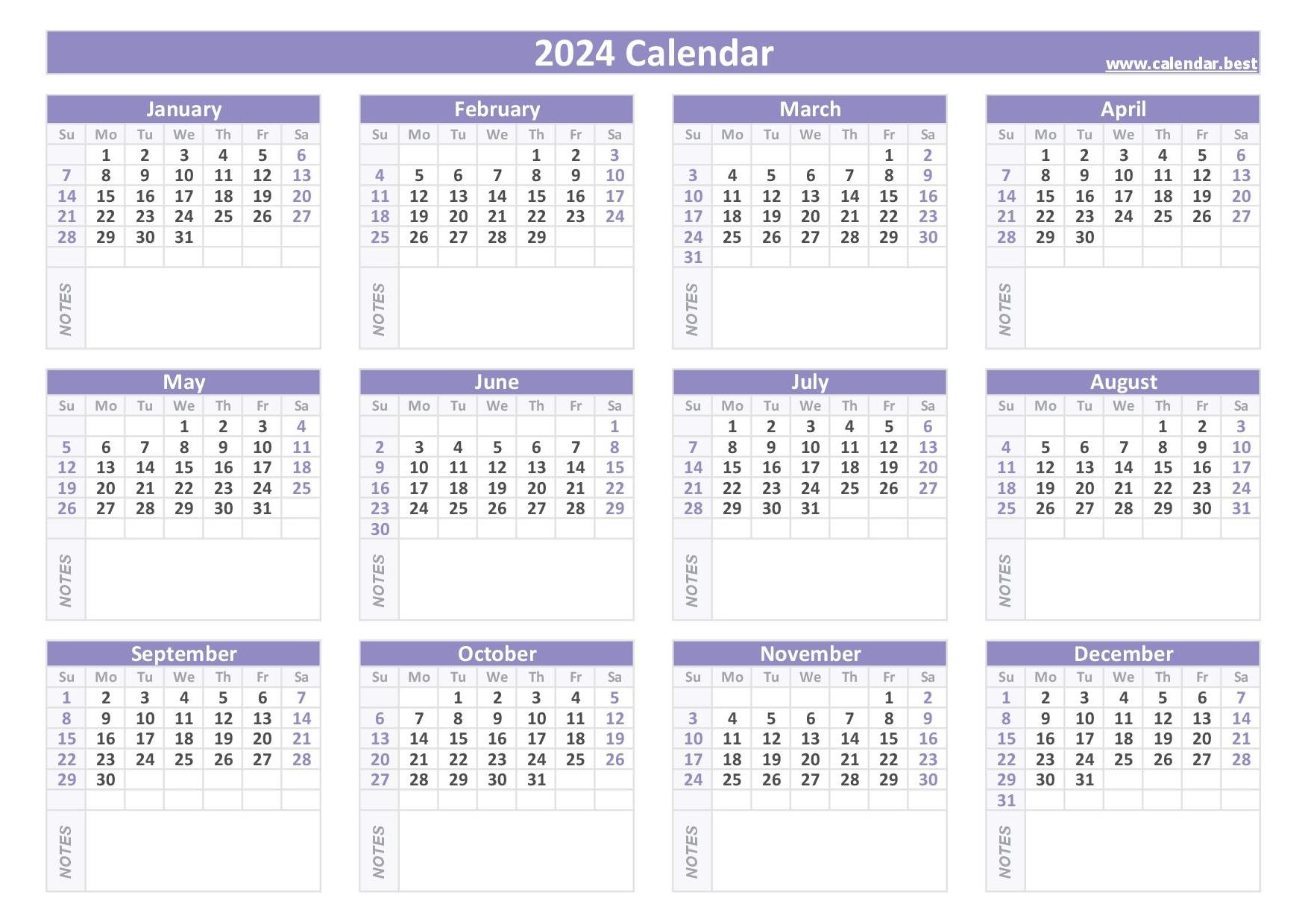 2024 Calendar With Week Numbers for Free Printable Calendar 2024 With Space For Notes