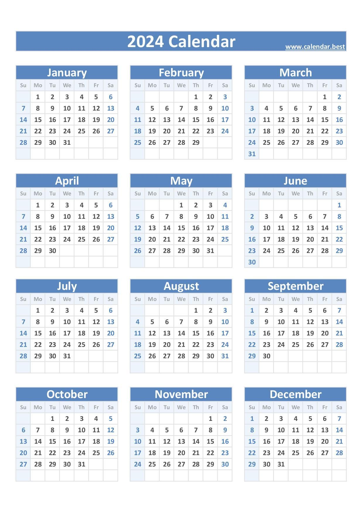 2024 Calendar With Week Numbers throughout Free Printable Calendar 2024 A4