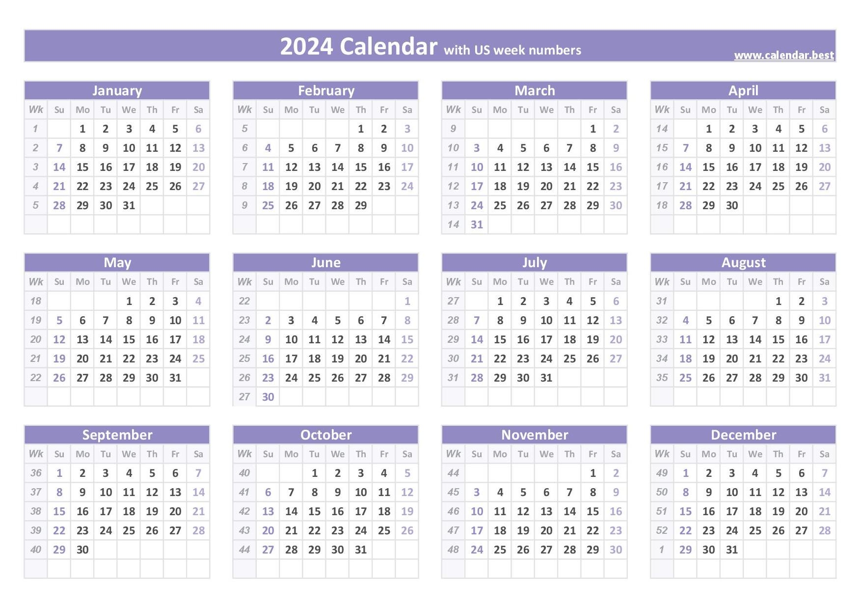 2024 Calendar With Week Numbers (Us And Iso Week Numbers) for Free Printable Calendar 2024 Ireland