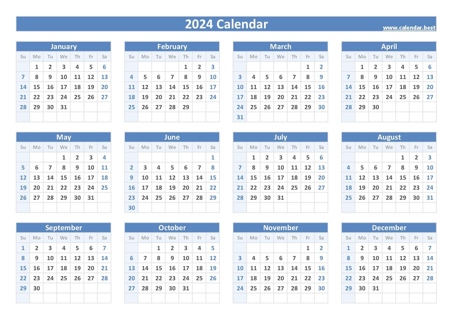 2024 Calendar With Week Numbers with regard to Free Printable Calendar 2024 Landscape