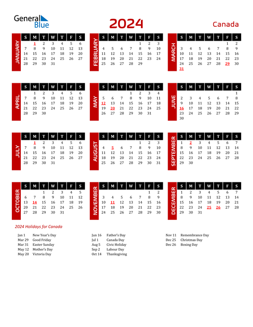 2024 Canada Calendar With Holidays - Free Printable 2024 Monthly Calendar Canada