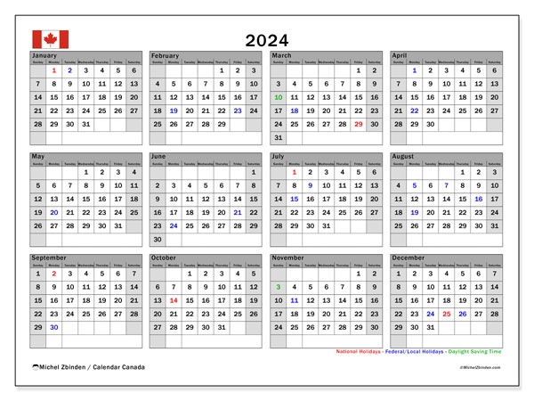 2024 Canada Calendar With Holidays Printable Zora Annabel - Free Printable 2024 Yearly Calendar With Canadian Holidays