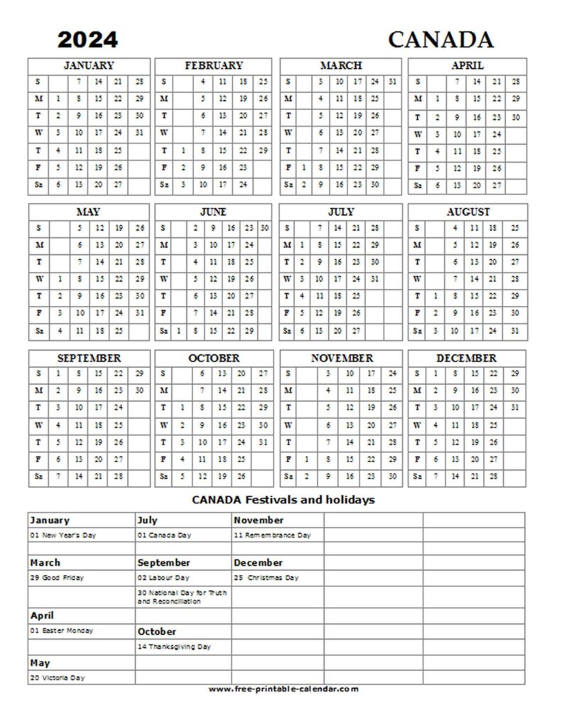 Free Printable Calendar 2024 With Canadian Holidays | Printable Calendar