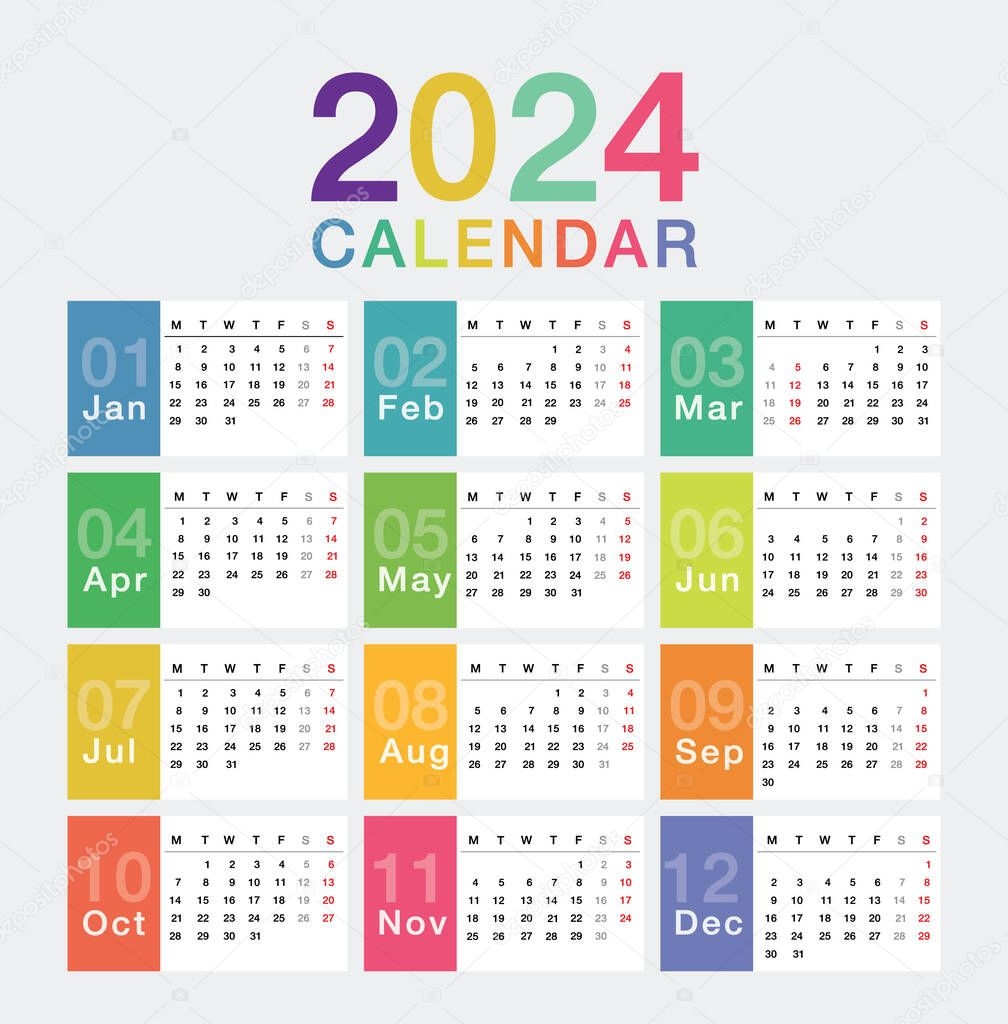 2024 Colorful Monthly Calendar Printable 2024 CALENDAR PRINTABLE - Free Printable 2024 Monthly Calendar Colorful