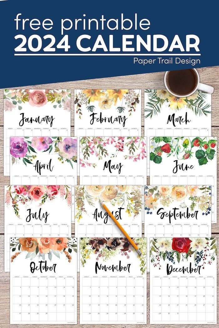 2024 Floral Calendar Printable Paper Trail Design Artofit | Free Printable 2024 Calendar Floral