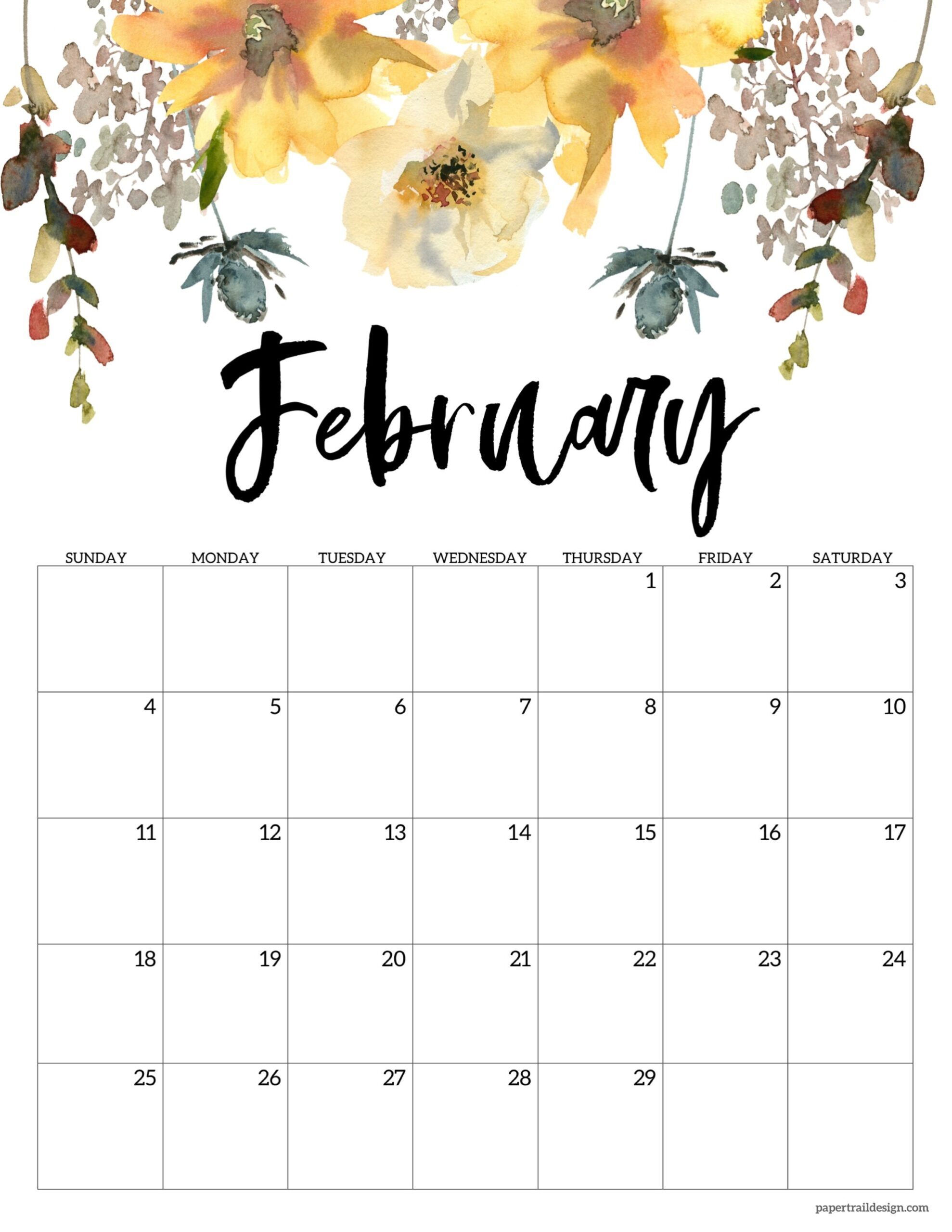 2024 Floral Calendar Printable - Paper Trail Design within Free Printable Banner Calendar 2024