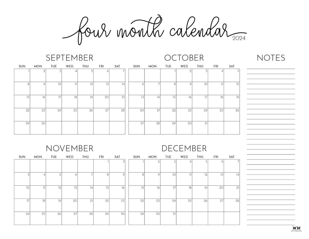 2024 Four Month Calendars - 18 Free Printables | Printabulls in Free Printable Calendar 2024 4 Months Per Page Pdf