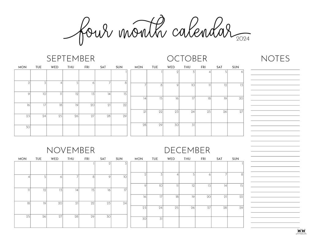 2024 Four Month Calendars - 18 Free Printables | Printabulls with Free Printable Calendar 2024 2 Months Per Page
