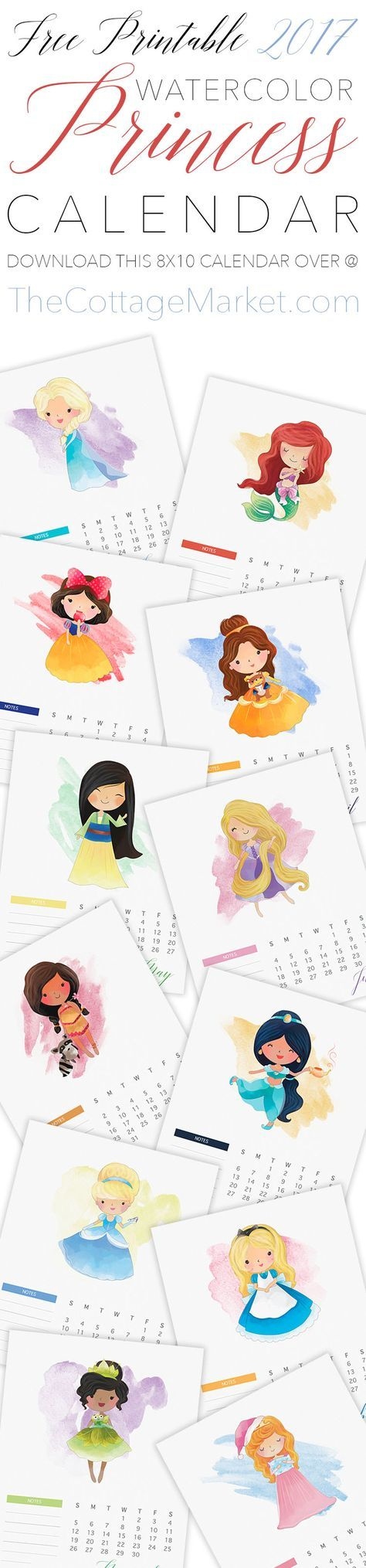 2024 Free Cute Printable Calendars: Monthly &amp;amp; Yearly | Yesmissy in Free Printable Calendar 2024 Watercolor Princes