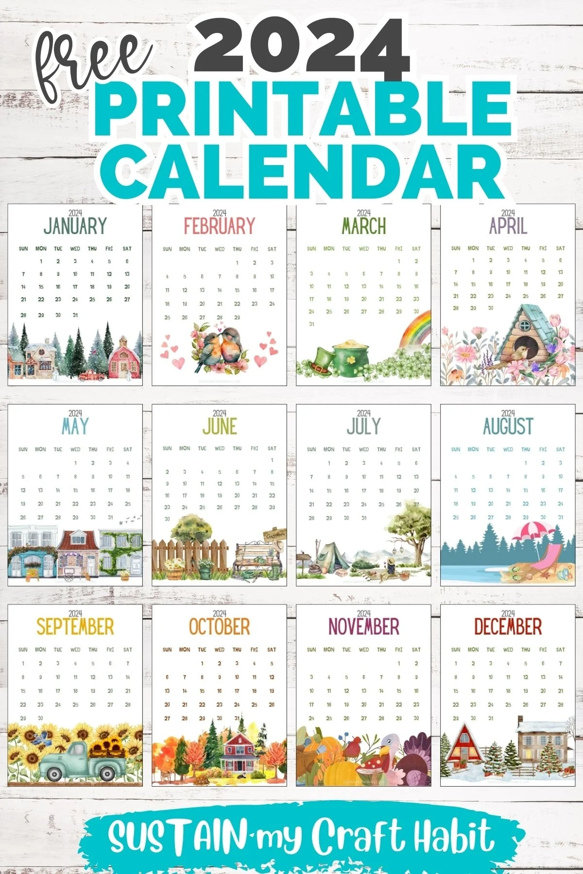 2024 Free Printable Calendar (Monthly)! – Sustain My Craft Habit within Free Printable Calendar 2024 Colorful
