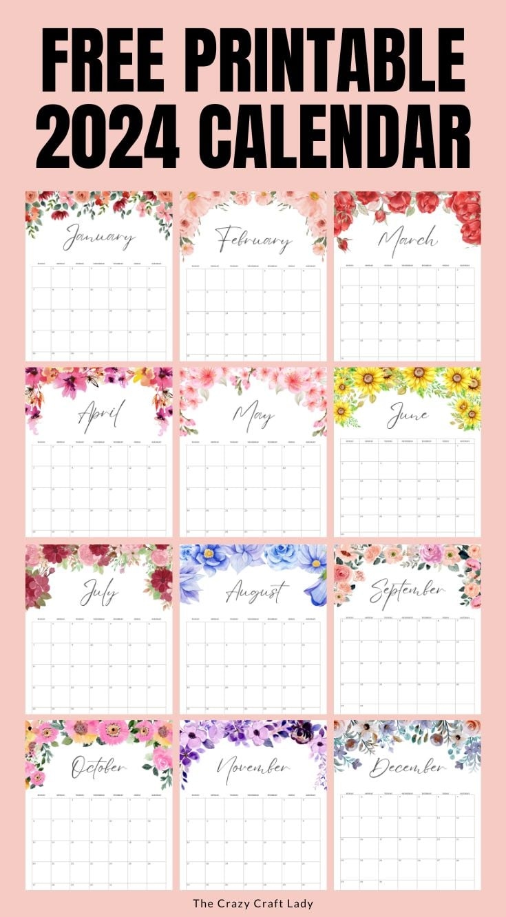 2024 Free Printable Floral Wall Calendar - The Crazy Craft Lady in Free Printable Calendar 2024 Watercolor