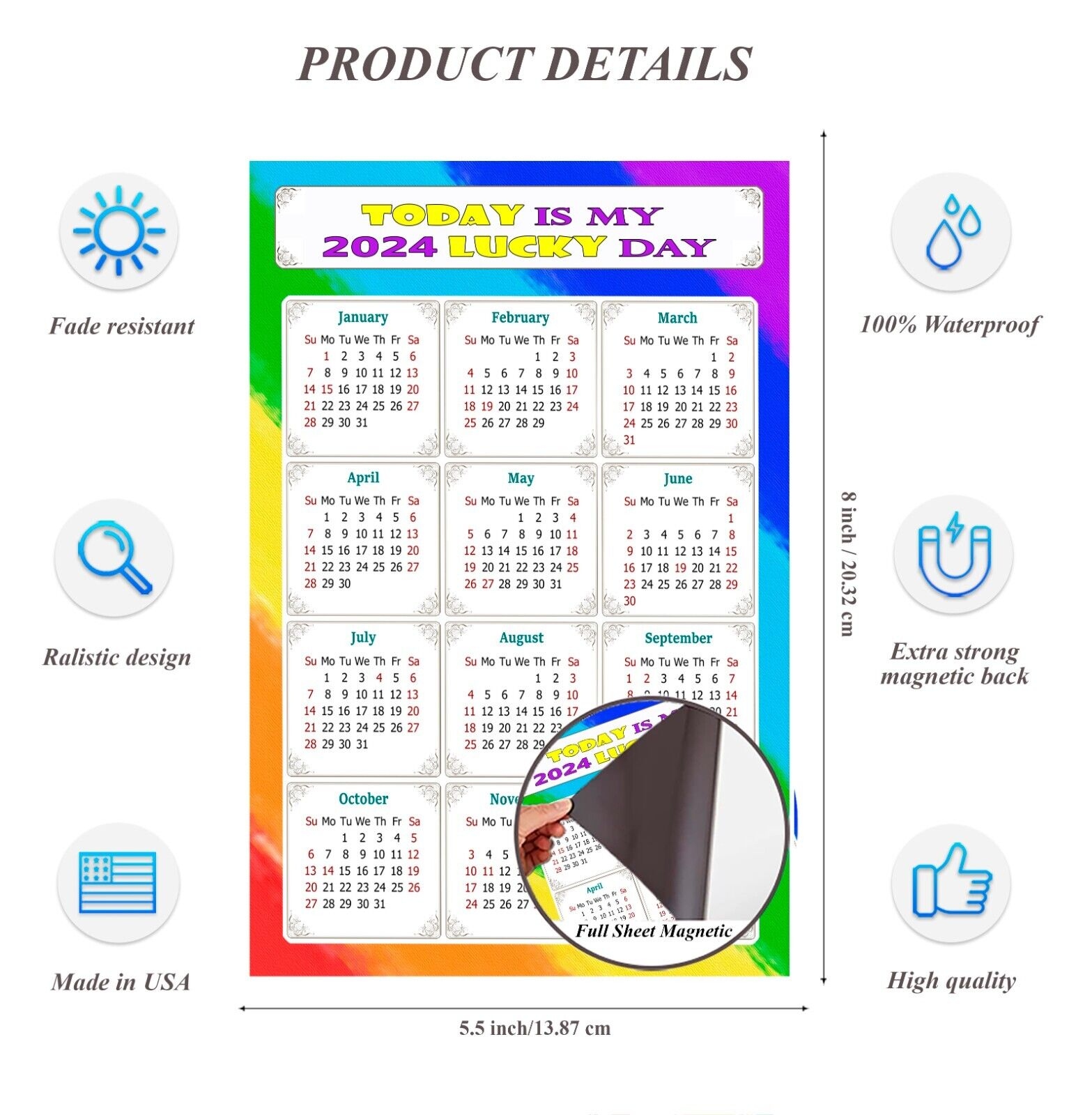 2024 Magnetic Calendar - Today Is My Lucky Day - V043 5.25 X 8 | Ebay with regard to Free Printable April 2024 Calendar Waterproof