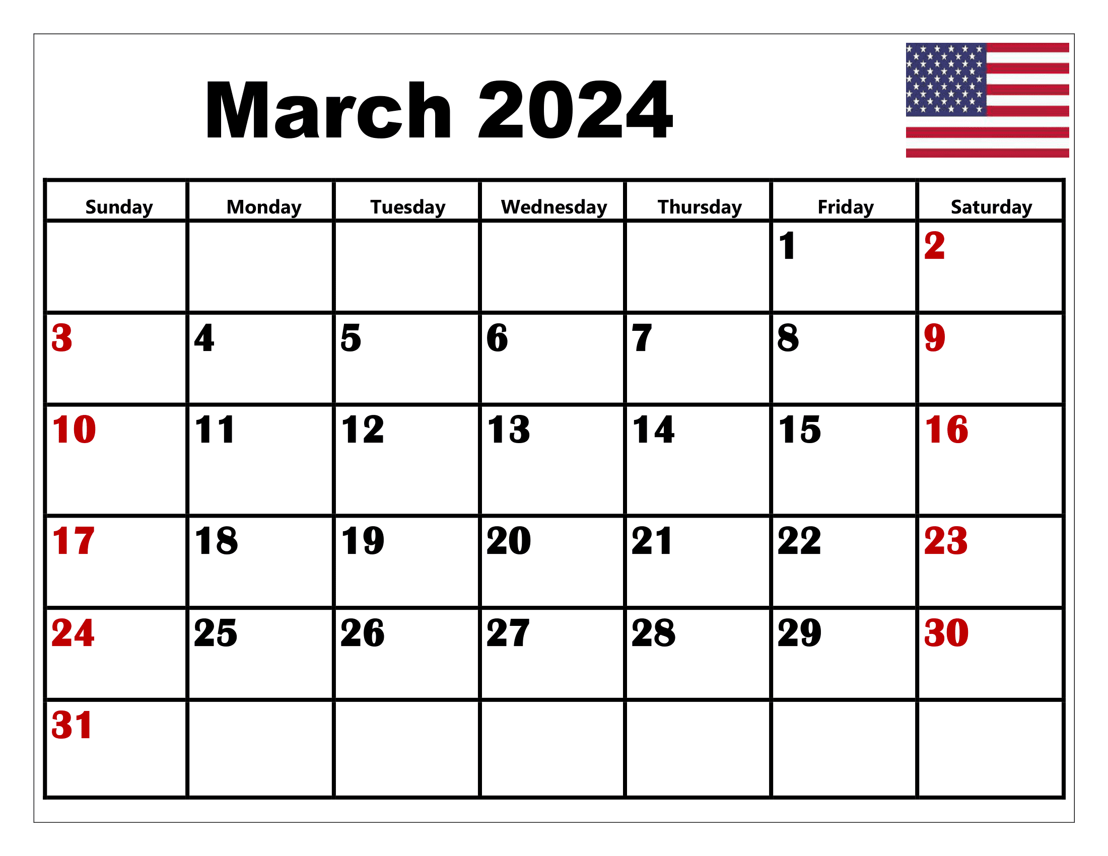2024 March Calendar With Holidays Printable Full Year Pdf Jada Rhonda