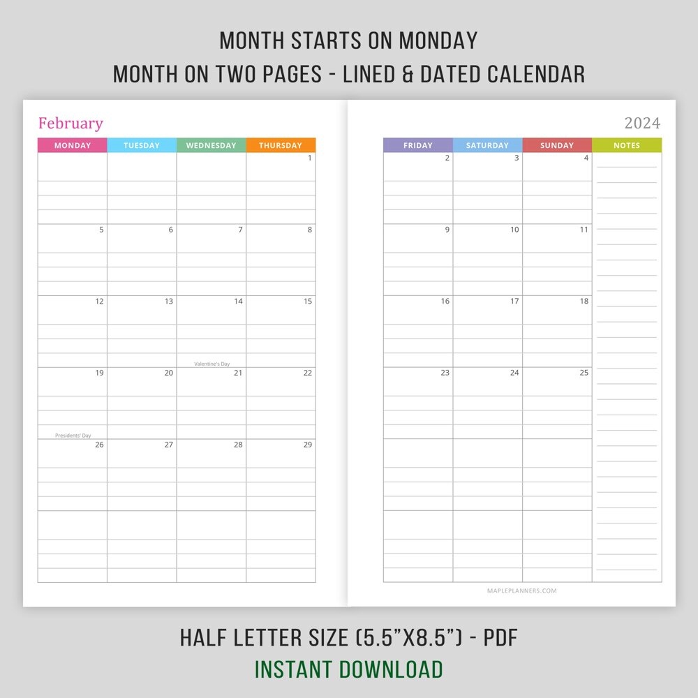 2024 Monthly Calendar | Half Letter | Lined And Dated Printable for Free Printable Calendar 2024 Half Letter
