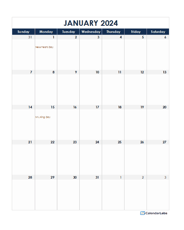 2024 Monthly Calendar Template Word - Free Printable Calendar 2024 Monthly With Holidays