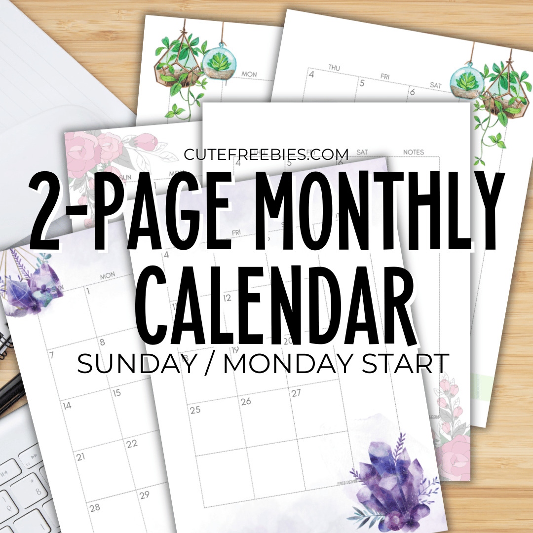 2024 Monthly Calendar Two Page Spread – Free Printable - Cute for Free Printable Calendar 2024 2 Page