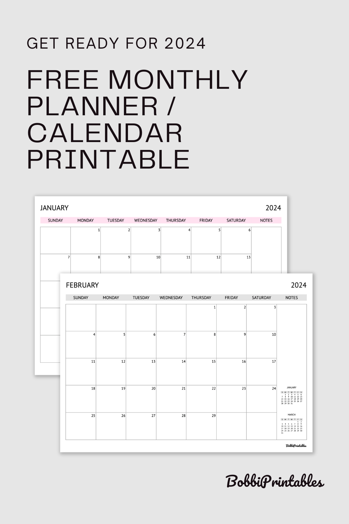 2024 Monthly Planner / Calendar - Free Printable Digital Insert with Free Printable Calendar 2024 With Grid Lines