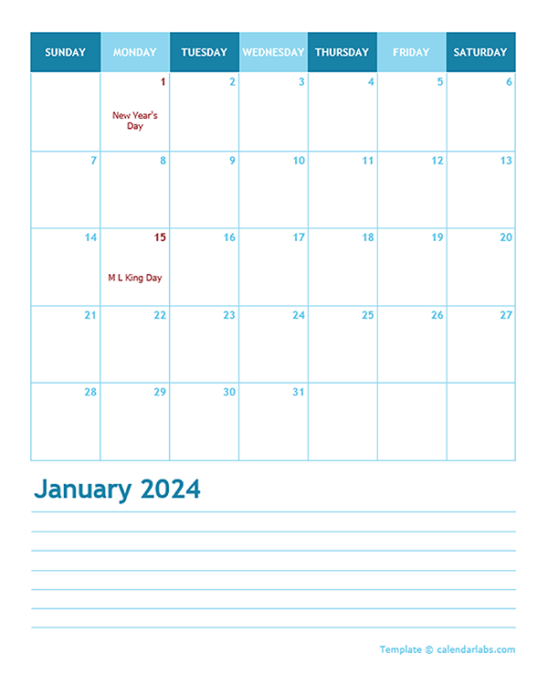 2024 Monthly Word Calendar Template Portrait Free Printable Templates | Free Printable 2024 Calendar By Monthly Portrait