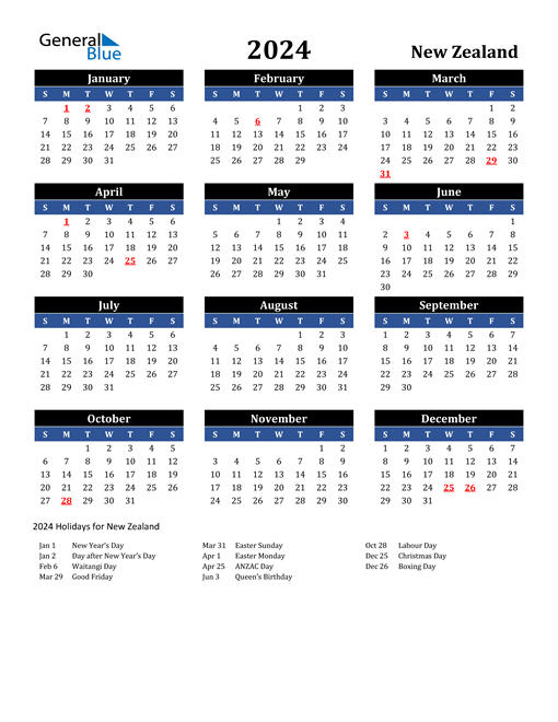 2024 New Zealand Calendar With Holidays - Free Printable 2024 Monthly Calendar With Holidays Nz