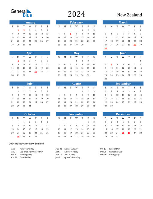 2024 New Zealand Calendar With Holidays | Free Printable 2024 Calendar With Nz Holidays