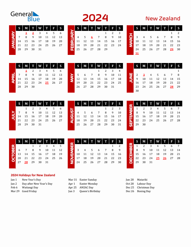 2024 New Zealand Calendar With Holidays - Free Printable 2024 Calendar With Nz Holidays