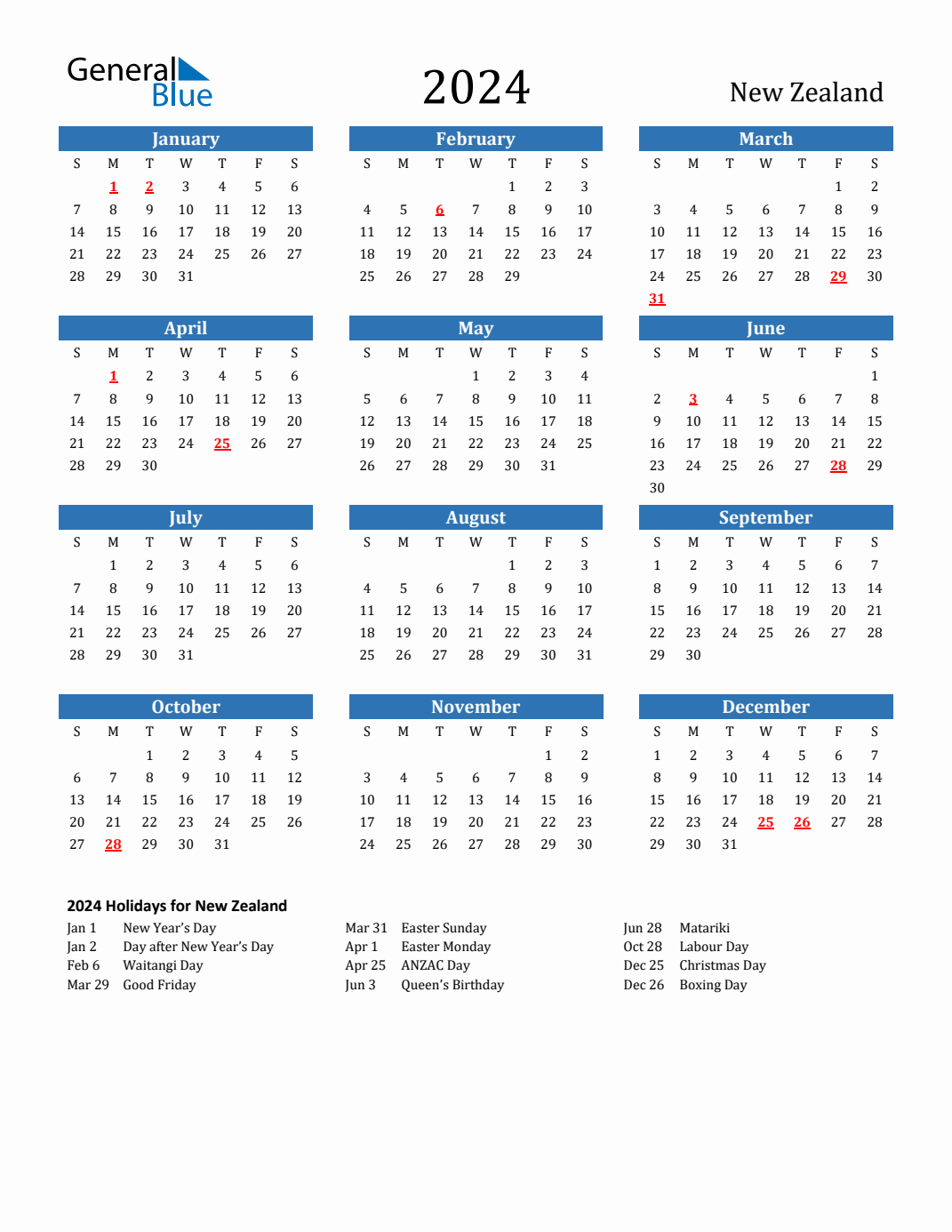 2024 New Zealand Calendar With Holidays for Free Printable Calendar 2024 Nz With Public Holidays