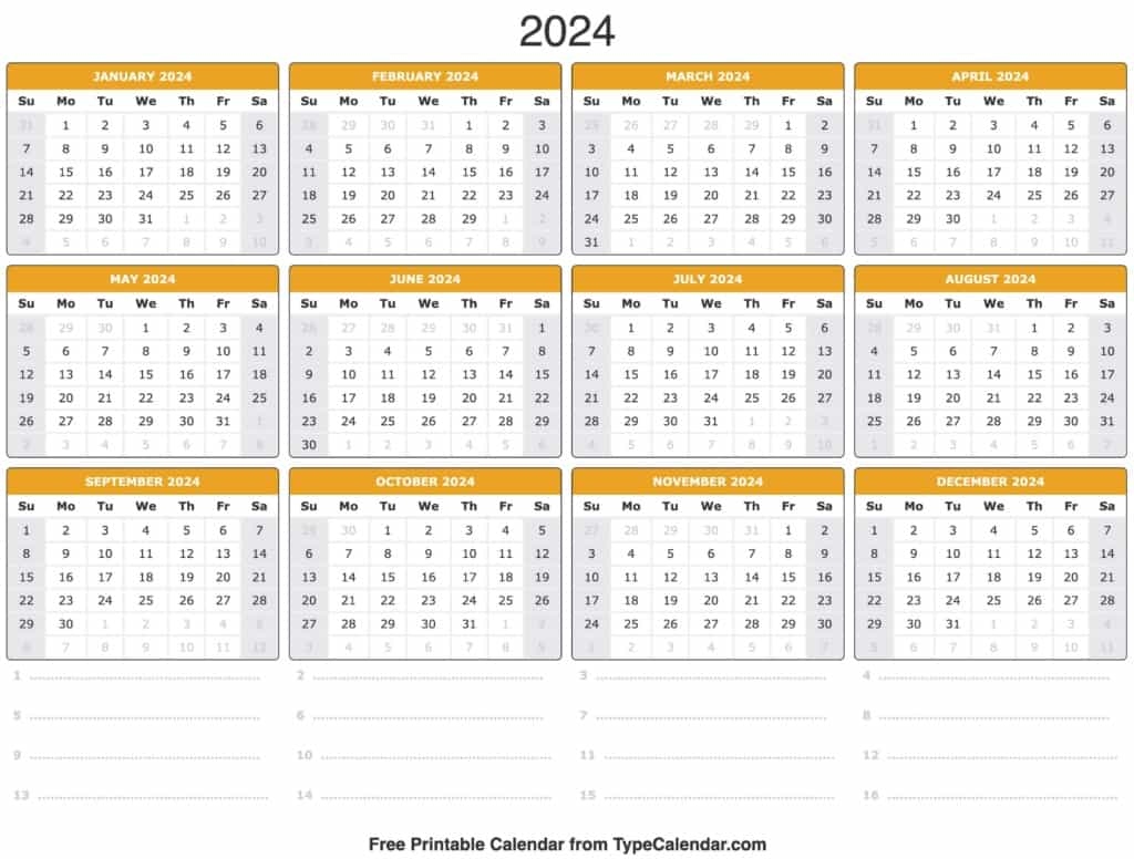 2024 Numbered Weeks Calendar Year To Date Hilde Laryssa - Free Printable 2024 Calender That I Can Write On